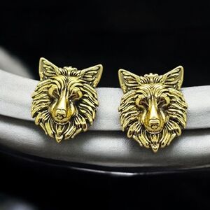 Gold Wolf Head Cufflinks • Men’s Tux Formal Wear • Groom Groomsmen Jewelry Gift